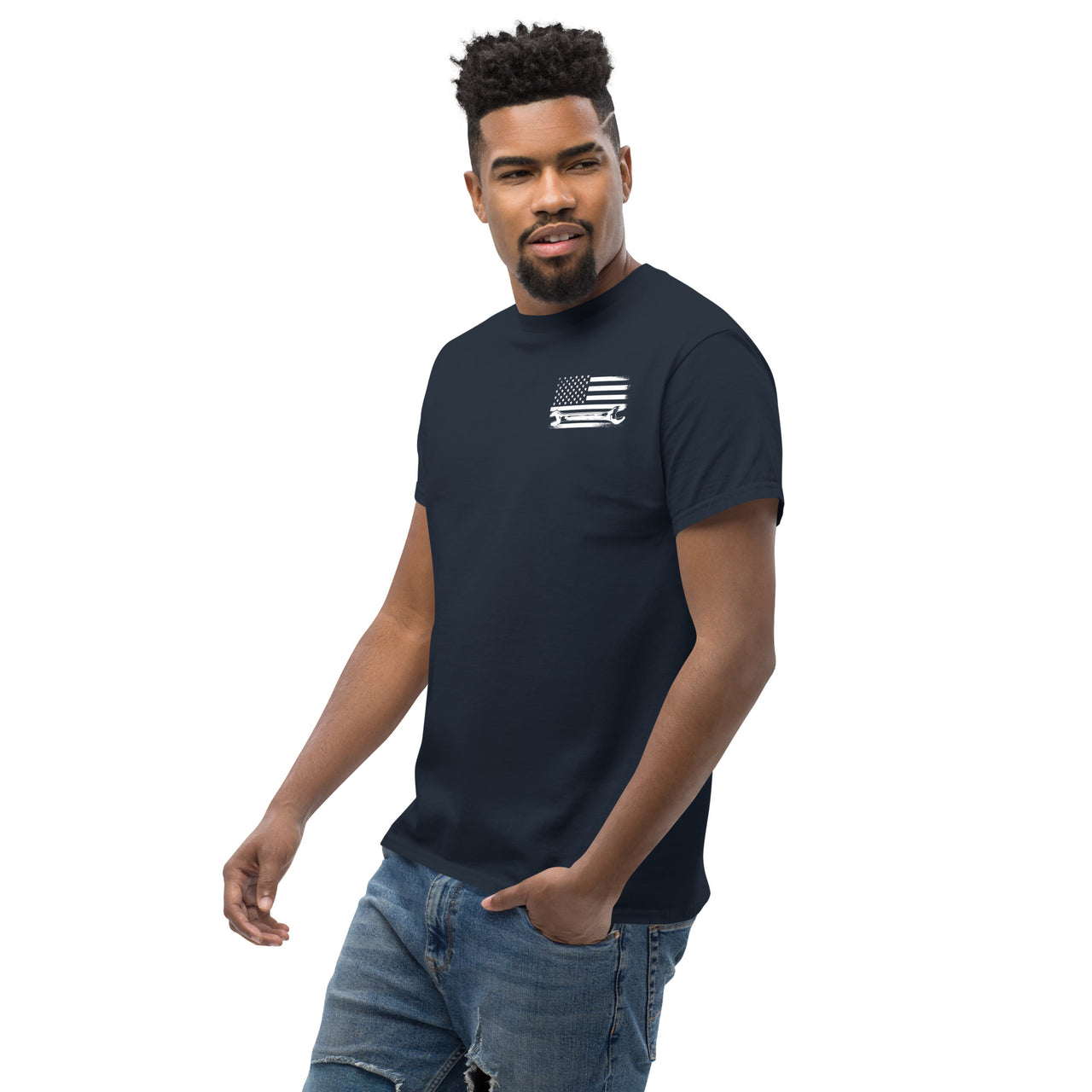 Mechanic T-Shirt - I Fix What You Cant modeled in navy
