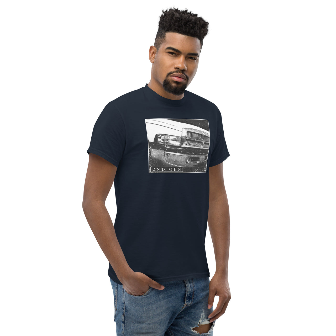 2nd Gen Truck Front End T-Shirt - modeled in navy