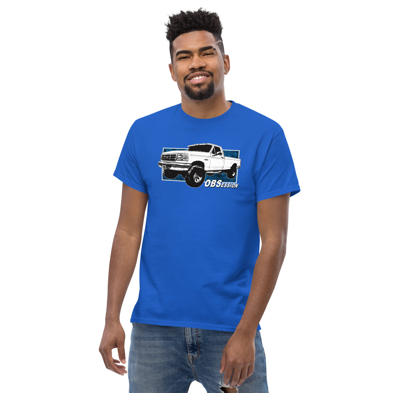 OBS Truck T-Shirt With Single Cab 90s Ford Truck - modeled in Royal