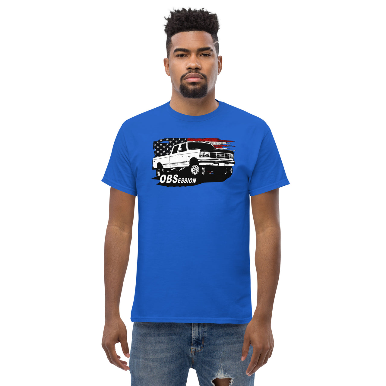 OBS Crew Cab Truck American Flag T-Shirt-In-Black-From Aggressive Thread