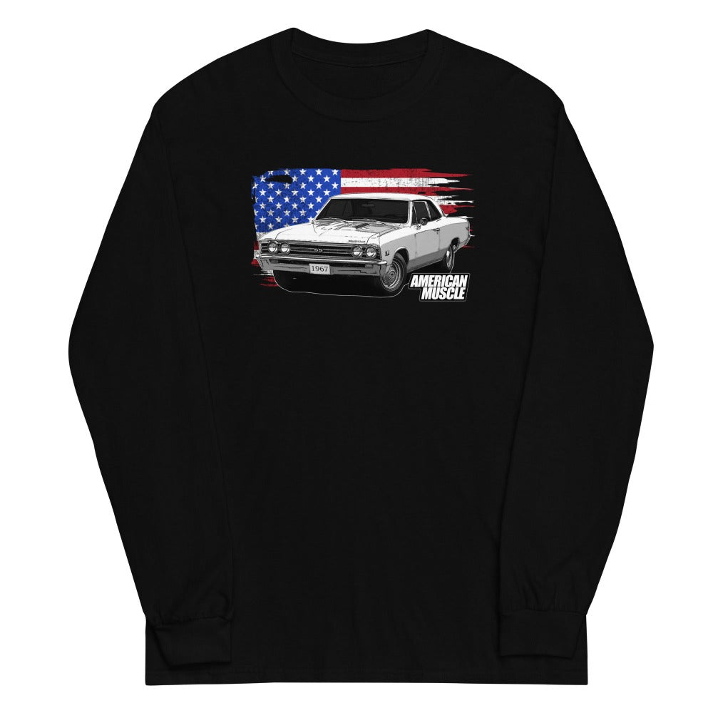 1967 Chevelle Long Sleeve Shirt With American Flag in black