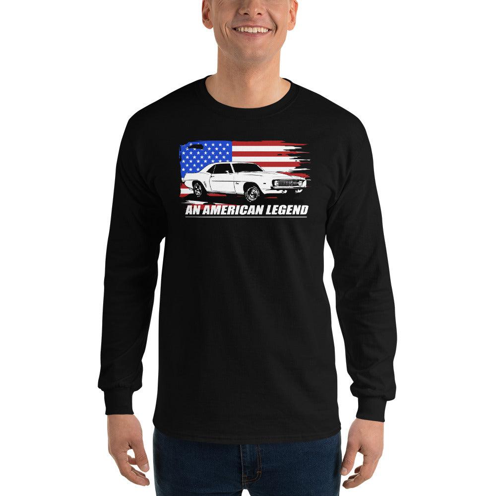 1969 Camaro 1st Gen American Flag Design Long Sleeve T-Shirt-In-Black-From Aggressive Thread