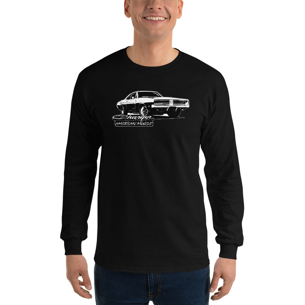 1969 Charger Long Sleeve Shirt modeled in black