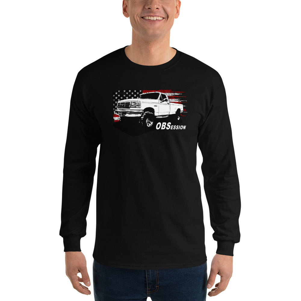 OBS Single Cab Truck Long Sleeve T-Shirt modeled in black