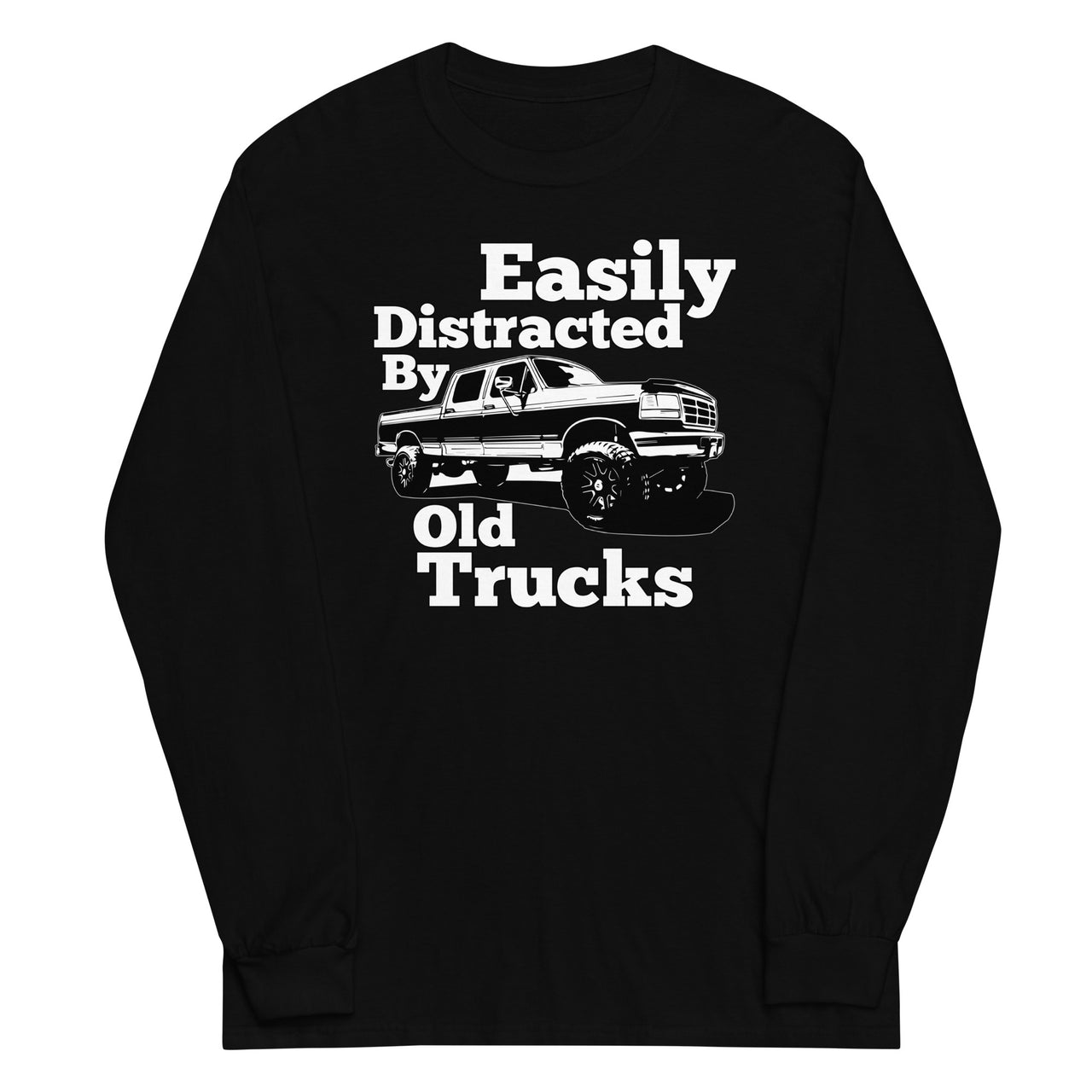 black OBS Truck Long Sleeve Shirt Crew Cab - Easily Distracted By Old Trucks