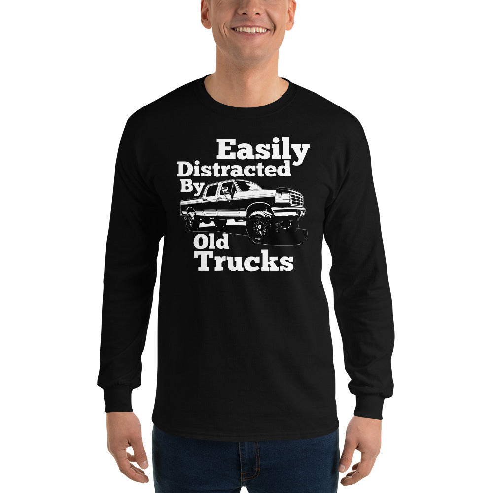 man modeling OBS Truck Long Sleeve Shirt Crew Cab - Easily Distracted By Old Trucks