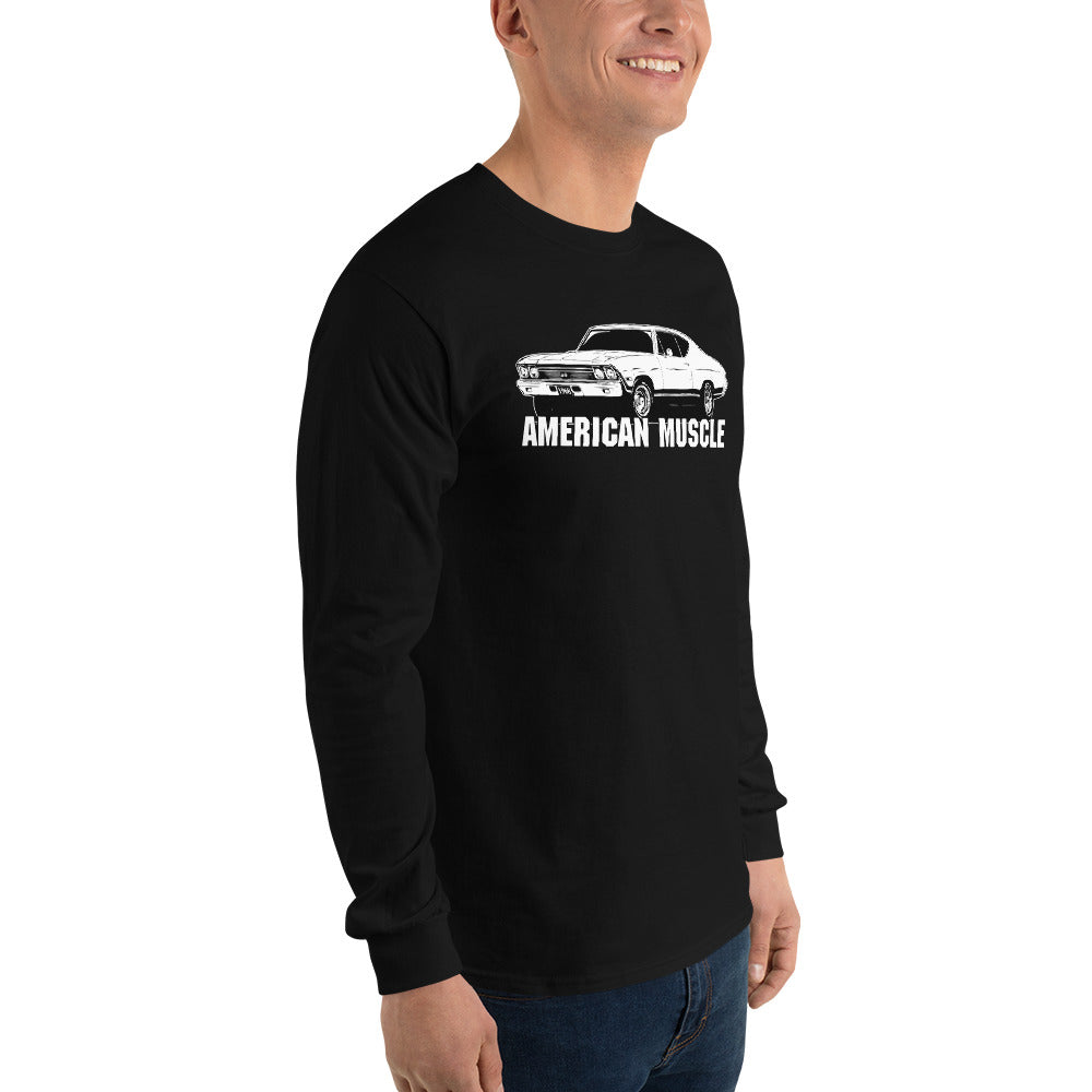 Man modeling a 1968 Chevelle Long Sleeve Shirt in Black