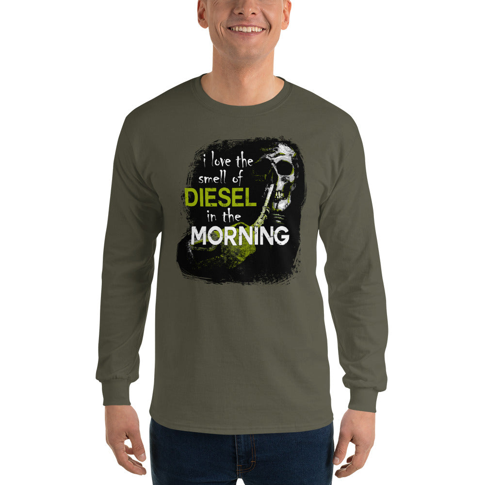 Truck Long Sleeve T-Shirt - I Love The Smell of Diesel In The Morning - modeled in military