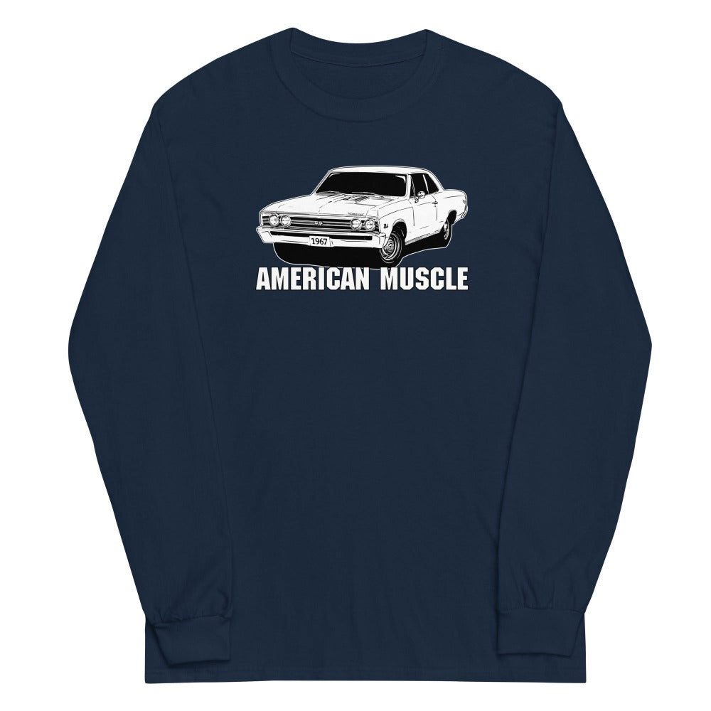 1967 Chevelle Long Sleeve American Muscle Car T-Shirt-In-Navy-From Aggressive Thread
