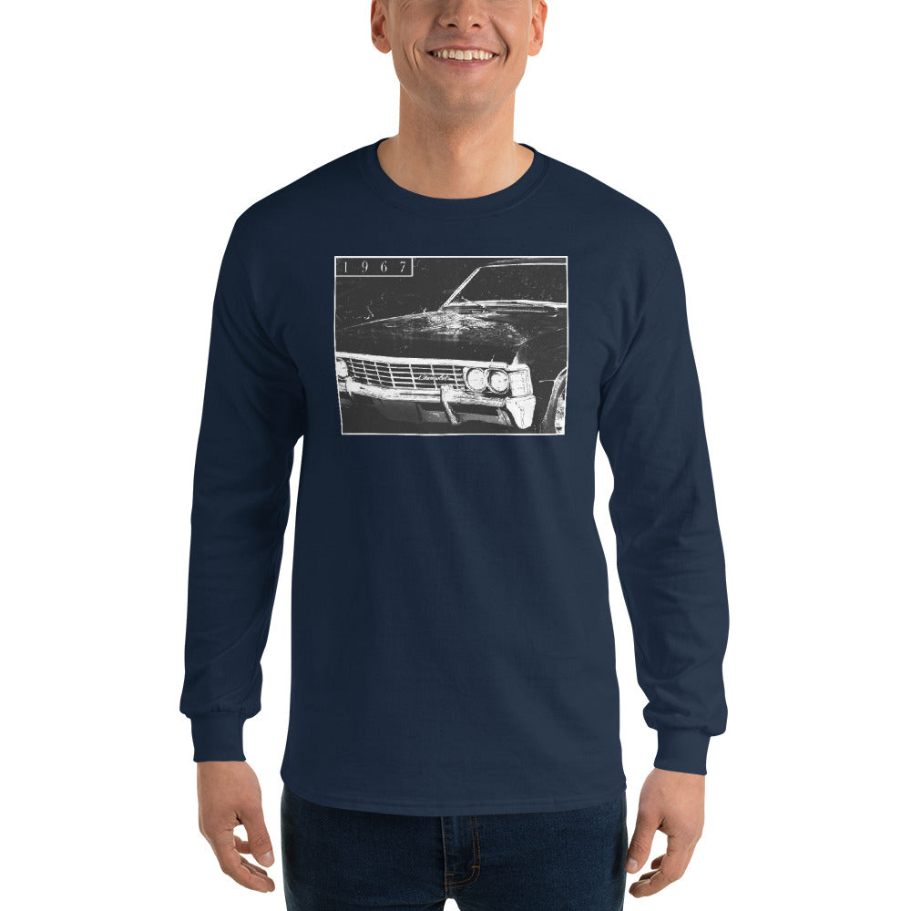 1967 Impala Distressed Photo Long Sleeve T-Shirt-In-Navy-From Aggressive Thread
