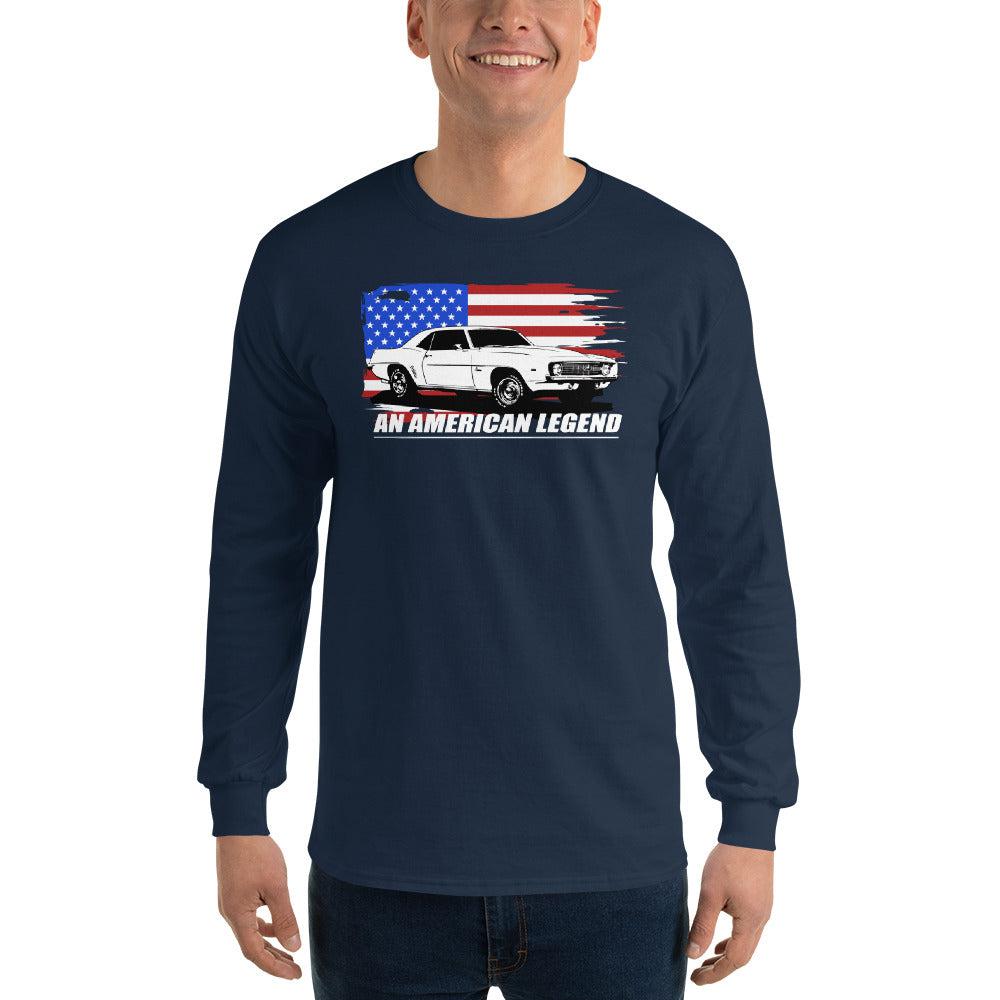 1969 Camaro 1st Gen American Flag Design Long Sleeve T-Shirt-In-Navy-From Aggressive Thread