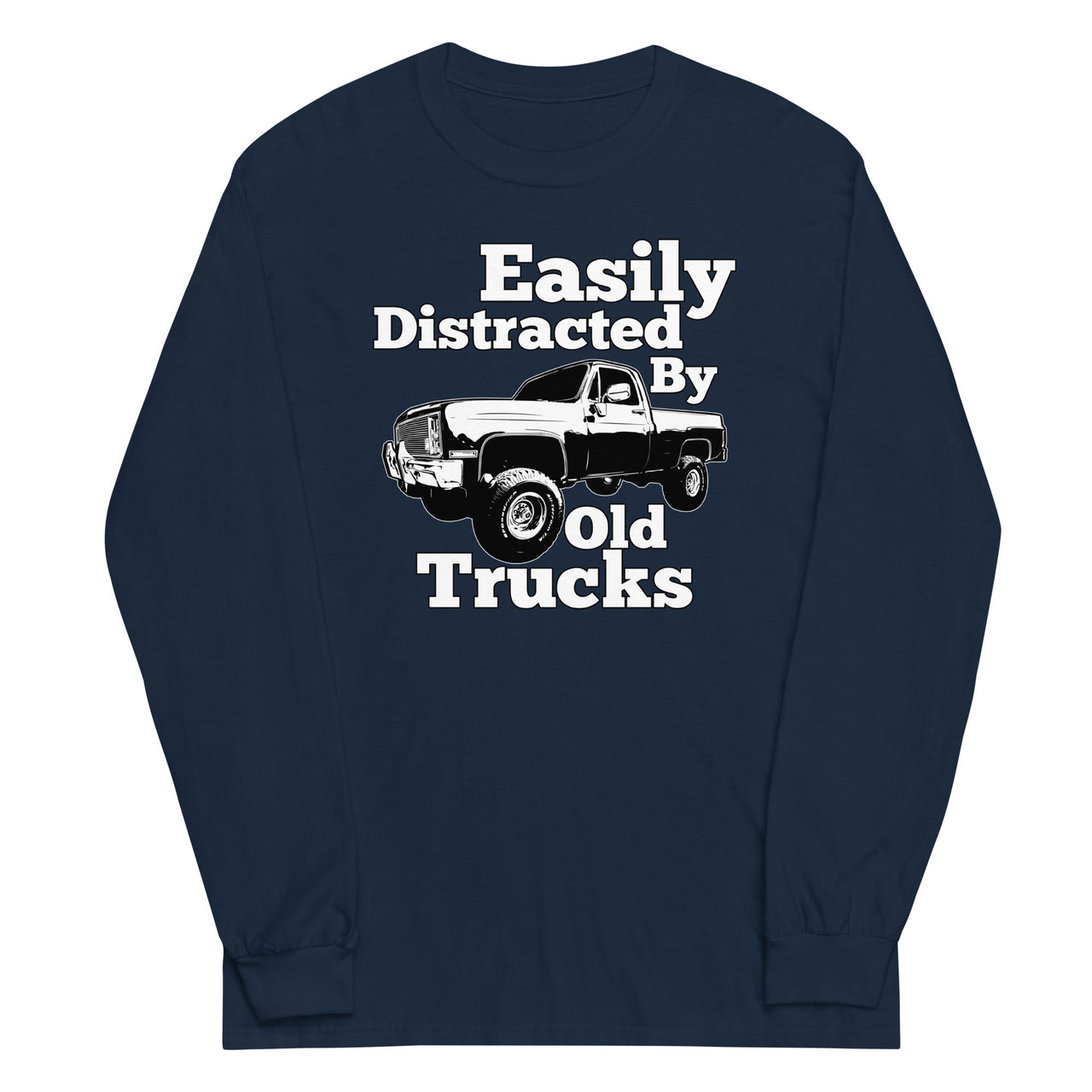 navy Square Body Truck Long Sleeve Shirt - Easily Distracted By Old Trucks