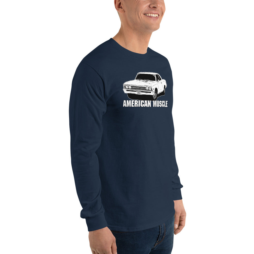 Man modeling a 1967 Chevelle Long Sleeve T-shirt in navy