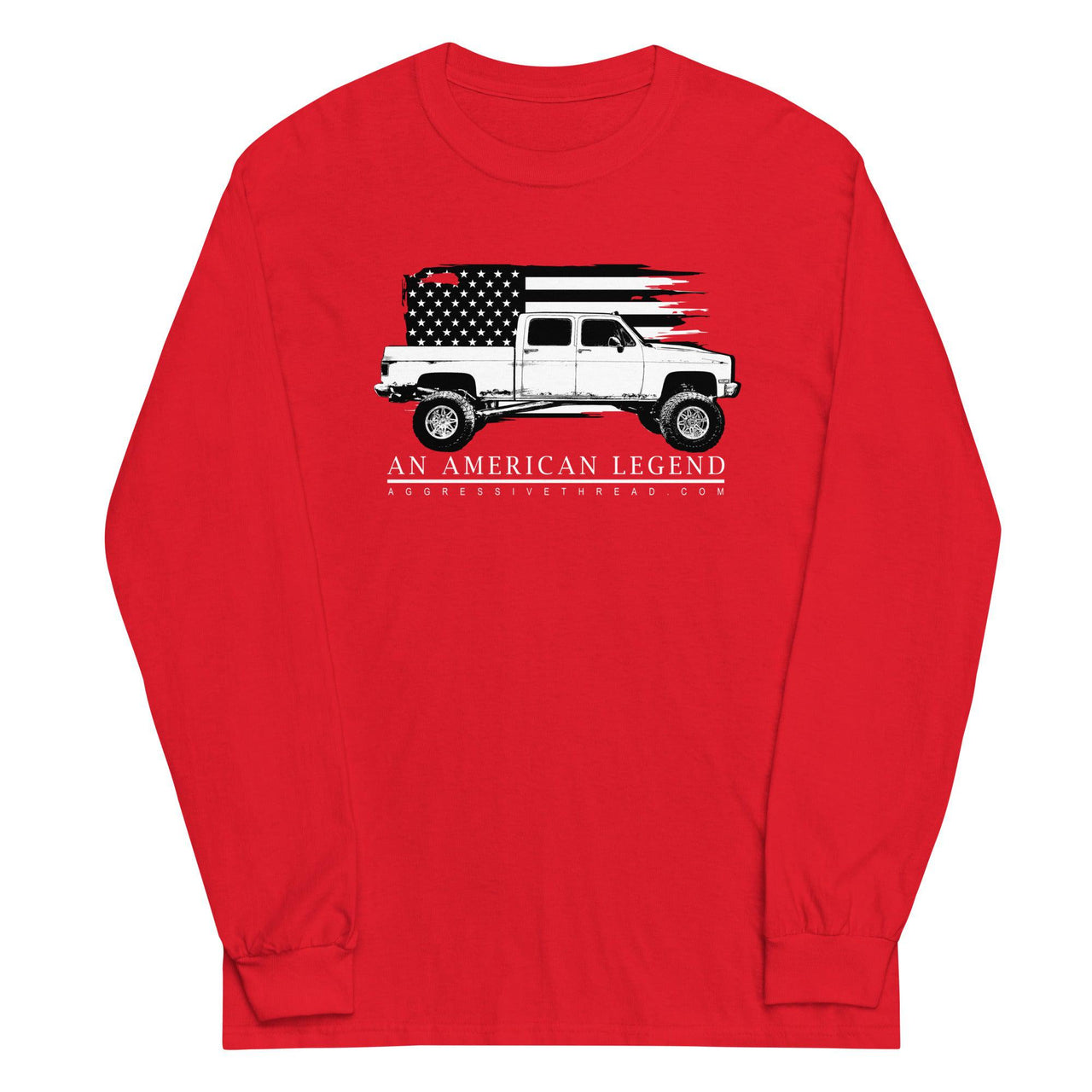 Crew Cab Square Body Truck Long Sleeve T-Shirt in red