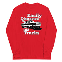 Thumbnail for red OBS Truck Long Sleeve Shirt Crew Cab - Easily Distracted By Old Trucks