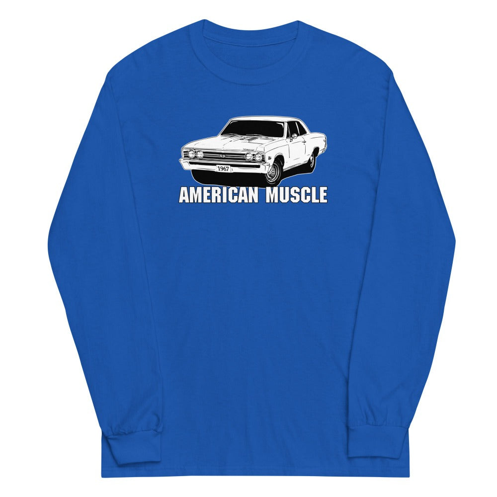 1967 Chevelle Long Sleeve American Muscle Car T-Shirt-In-Royal-From Aggressive Thread