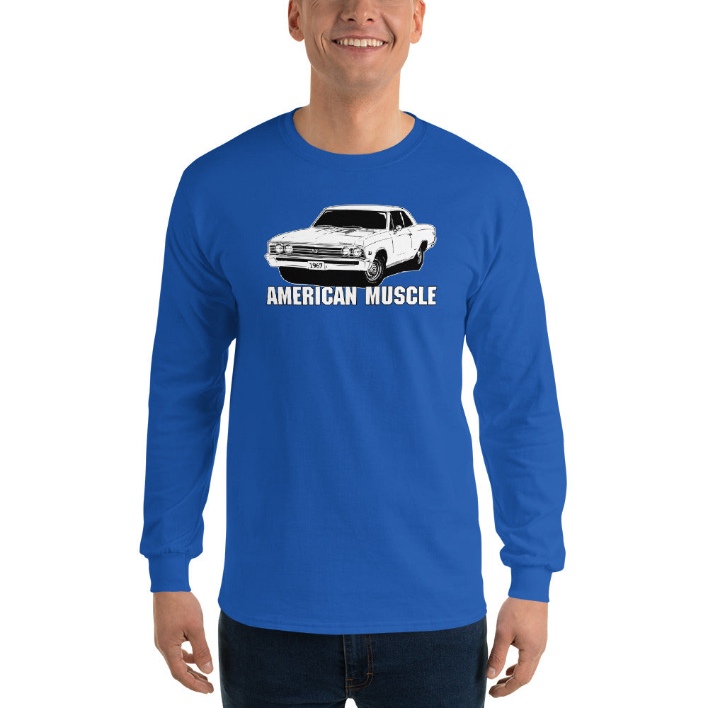 Man modeling a 1967 Chevelle Long Sleeve T-shirt in royal