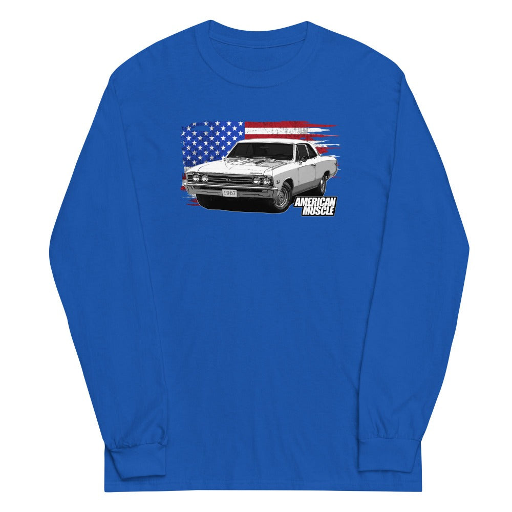 1967 Chevelle Long Sleeve Shirt With American Flag in royal
