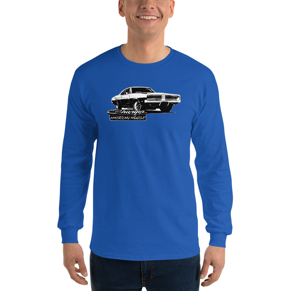 1969 Charger Long Sleeve Shirt modeled in royal