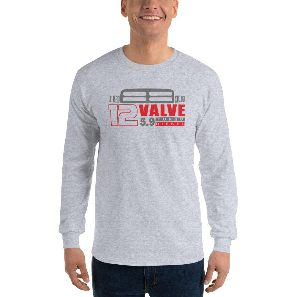 12 Valve Second Gen Long Sleeve T-Shirt modeled in grey