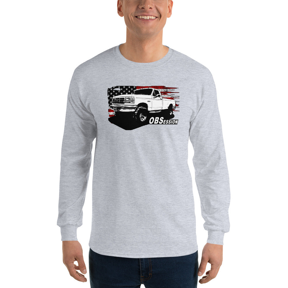 OBS Single Cab Truck Long Sleeve T-Shirt modeled in grey