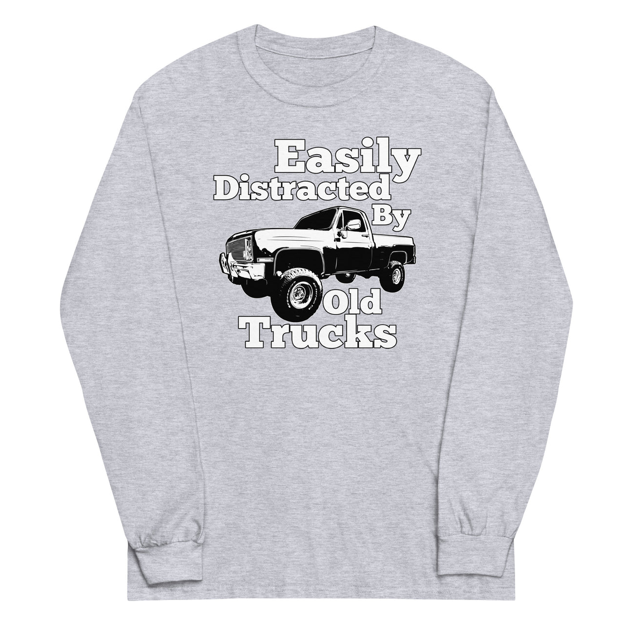 sport grey Square Body Truck Long Sleeve Shirt - Easily Distracted By Old Trucks