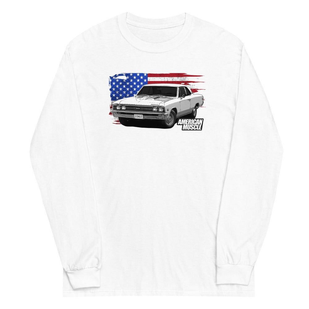 1967 Chevelle Long Sleeve Shirt With American Flag in white