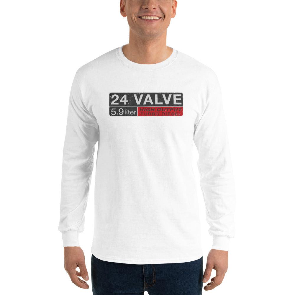 24 Valve 5.9 Diesel Engine Long Sleeve Shirt modeled in white
