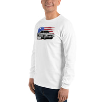 Thumbnail for 1966 Chevelle Long Sleeve T-Shirt with American Flag-In-White-From Aggressive Thread