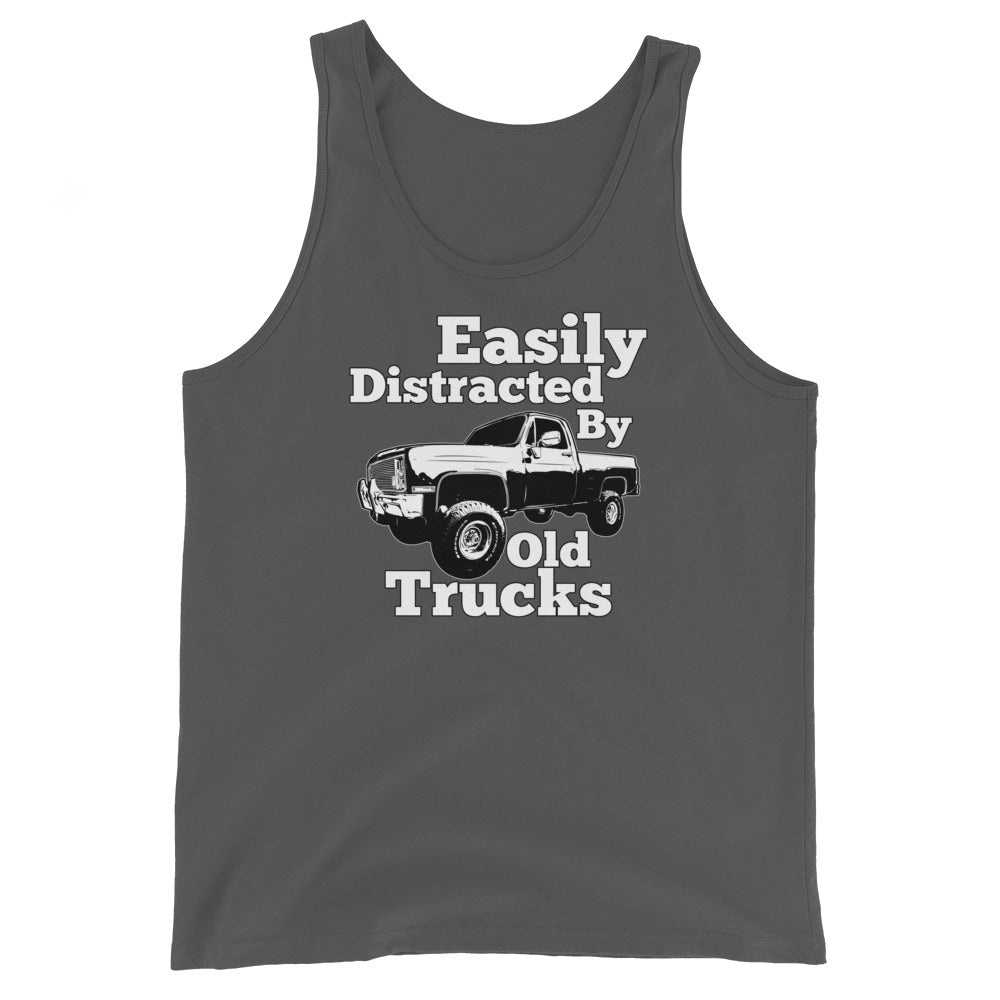 charcoal Square Body Truck Tank Top Shirt Easily Distracted By Old Trucks