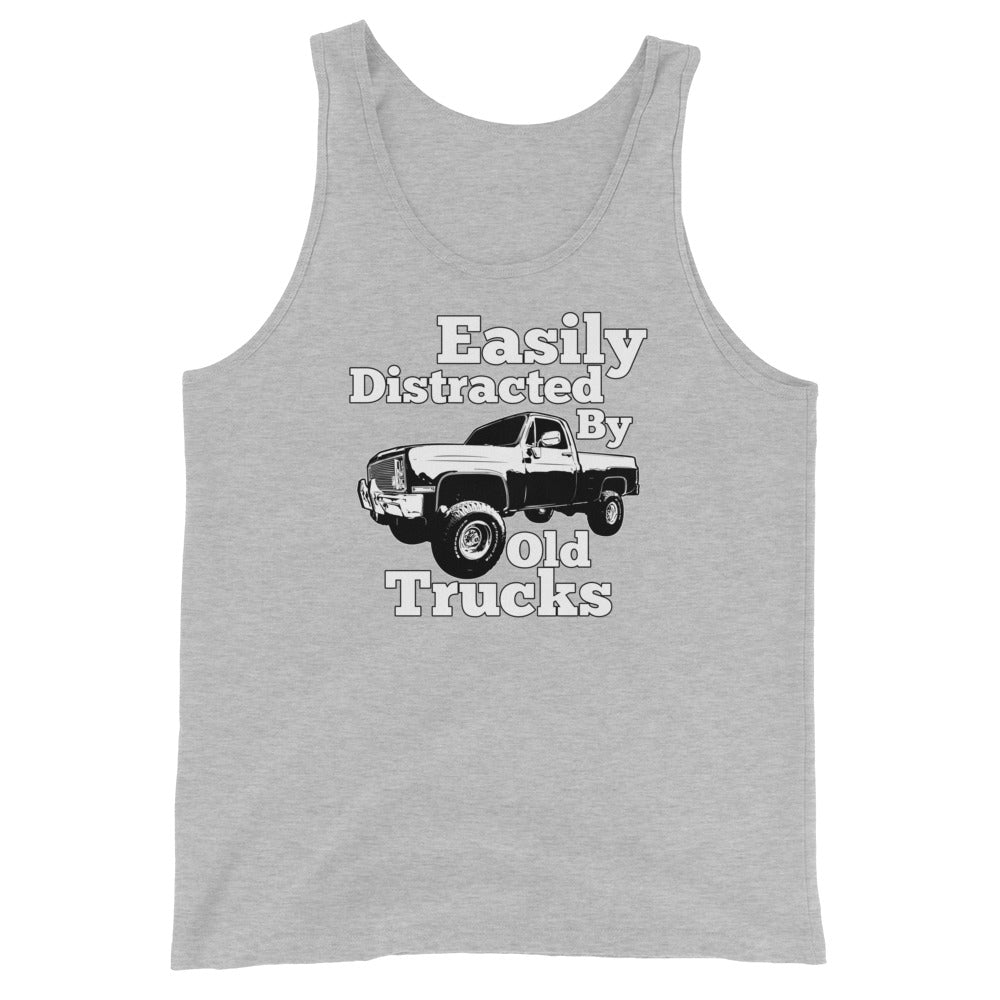 sport grey Square Body Truck Tank Top Shirt Easily Distracted By Old Trucks