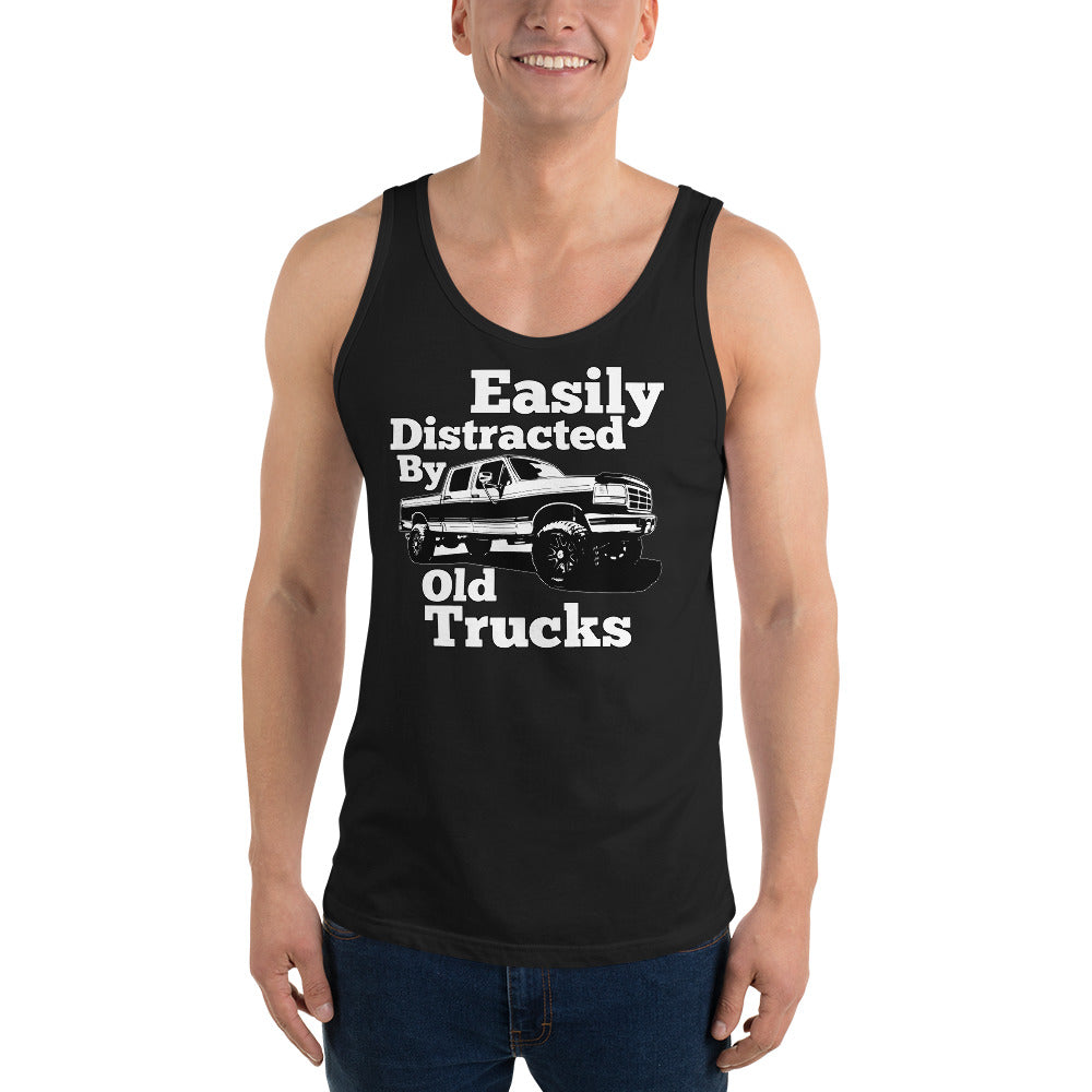 man modeling OBS Truck Tank Top Shirt Men's Tank Top - Easily Distracted By Old Trucks