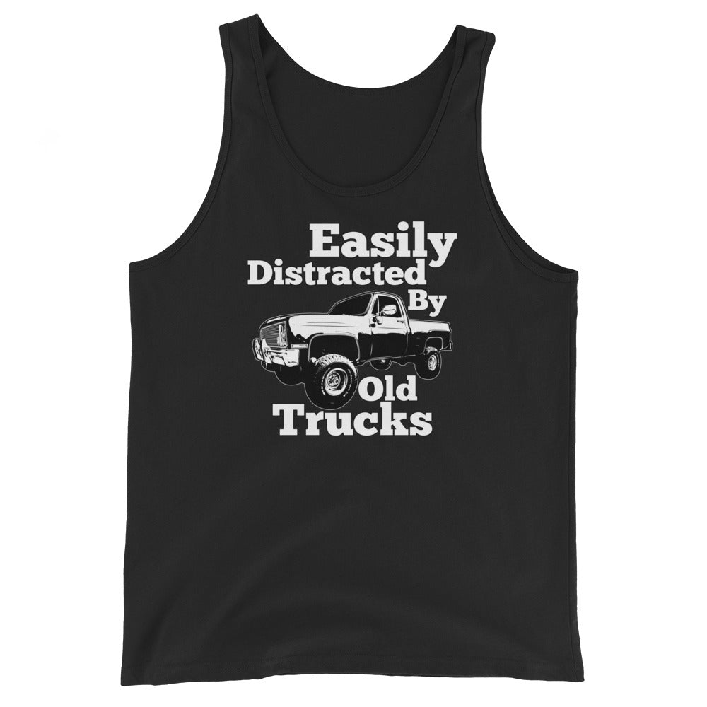 Black Square Body Truck Tank Top Shirt Easily Distracted By Old Trucks