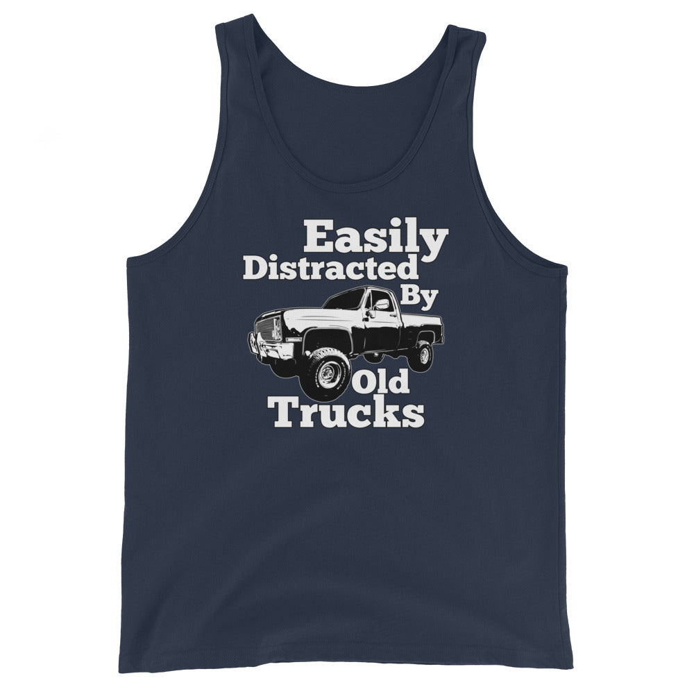 navy Square Body Truck Tank Top Shirt Easily Distracted By Old Trucks