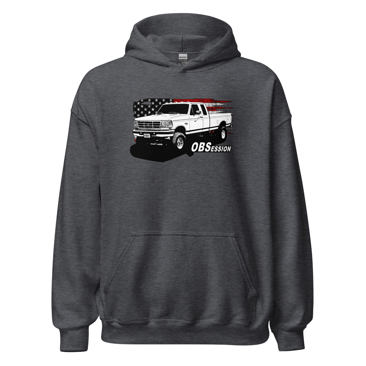 OBS Ext Cab Truck American Flag Sweatshirt Hoodie-In-Dark Heather-From Aggressive Thread