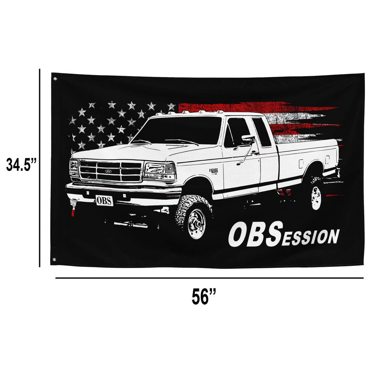 OBS Extended Cab Truck Wall Flag with dimensions