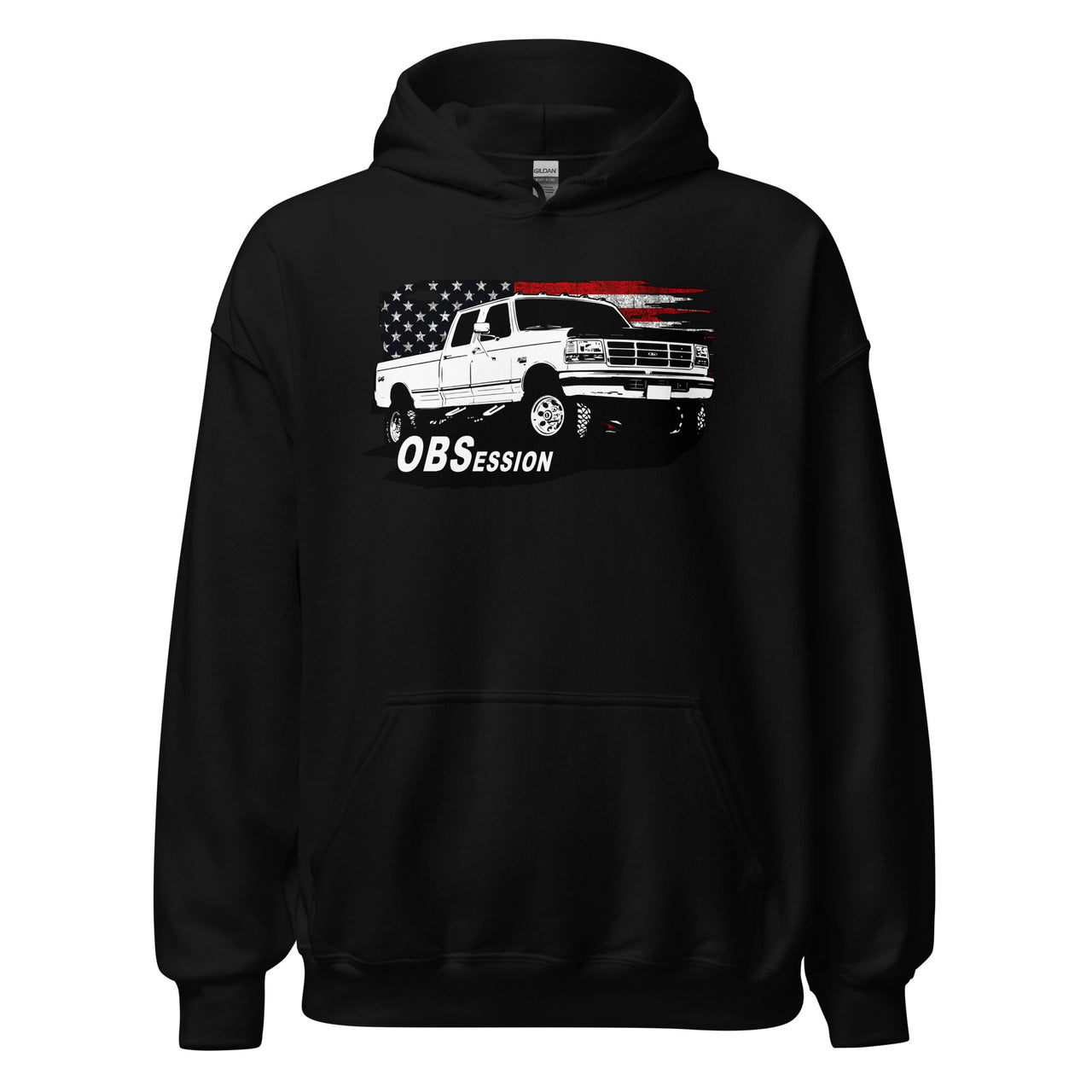 OBS Crew Cab Truck Hoodie with American Flag design - black