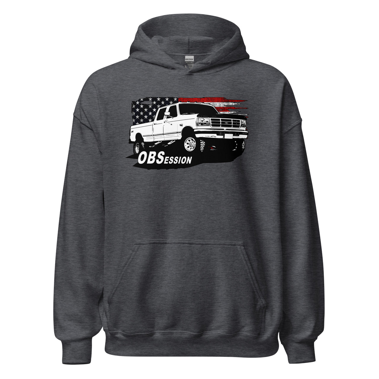 OBS Crew Cab Truck Hoodie with American Flag design - grey