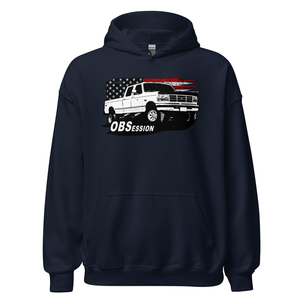 OBS Crew Cab Truck Hoodie with American Flag design - navy