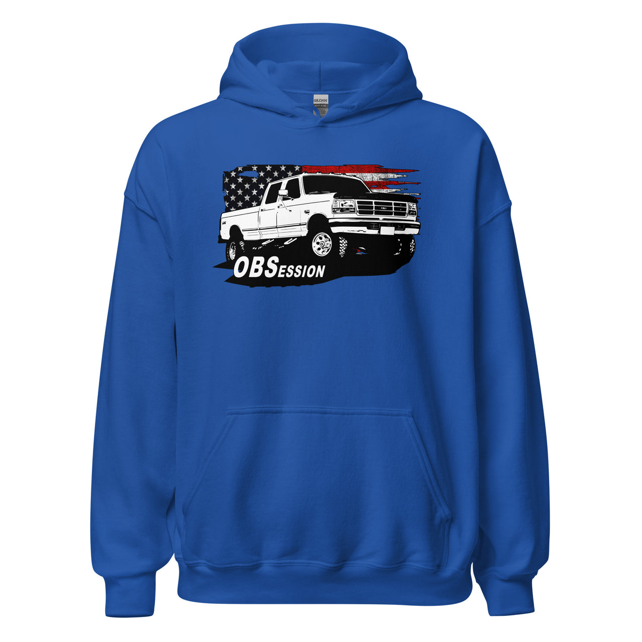 OBS Crew Cab Truck Hoodie with American Flag design - royal
