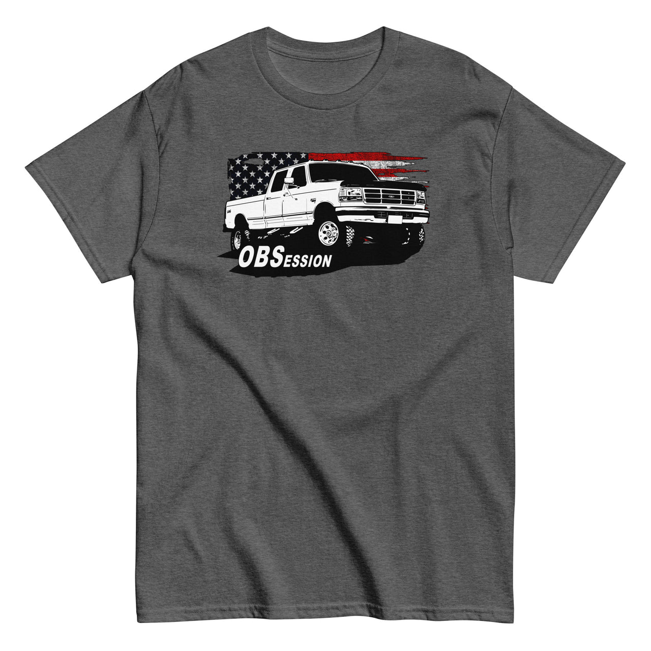OBS Crew Cab Truck American Flag T-Shirt in grey