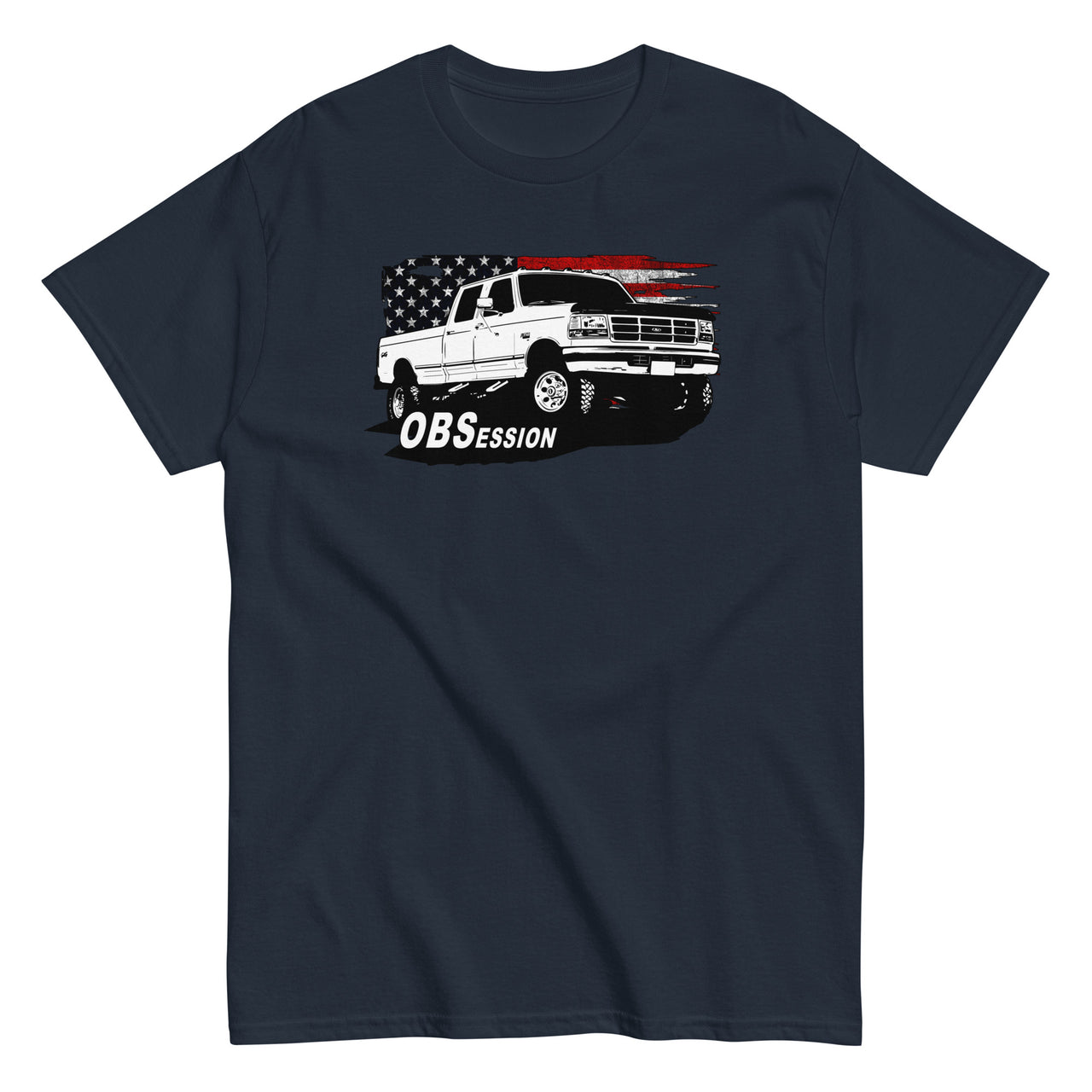 OBS Crew Cab Truck American Flag T-Shirt in navy