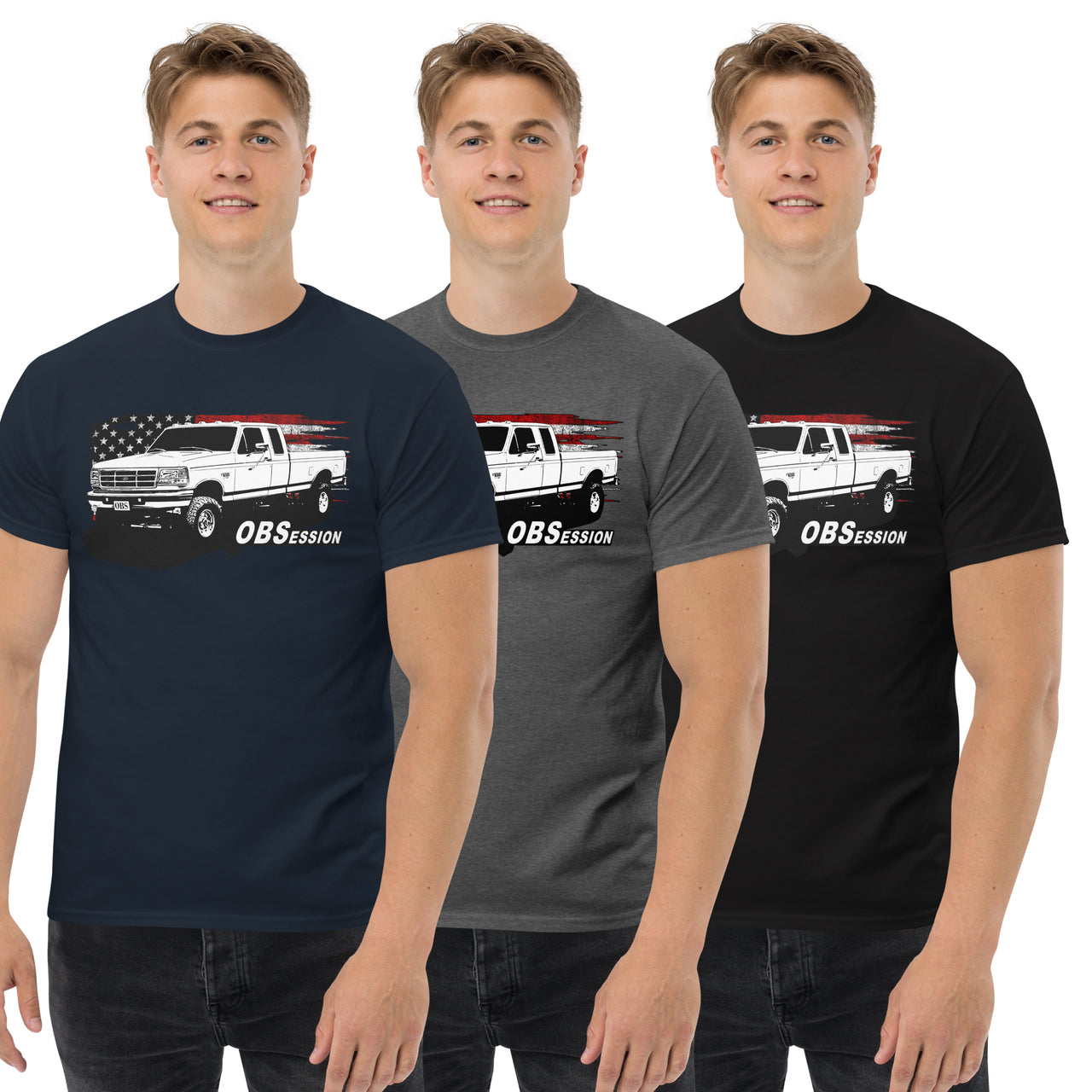 Patriotic OBS Ext Cab Truck T-shirt modeled