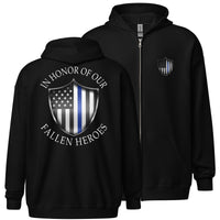 Thumbnail for Thin Blue Line Police ZIP-UP Hoodie Sweatshirt-In-Black-From Aggressive Thread