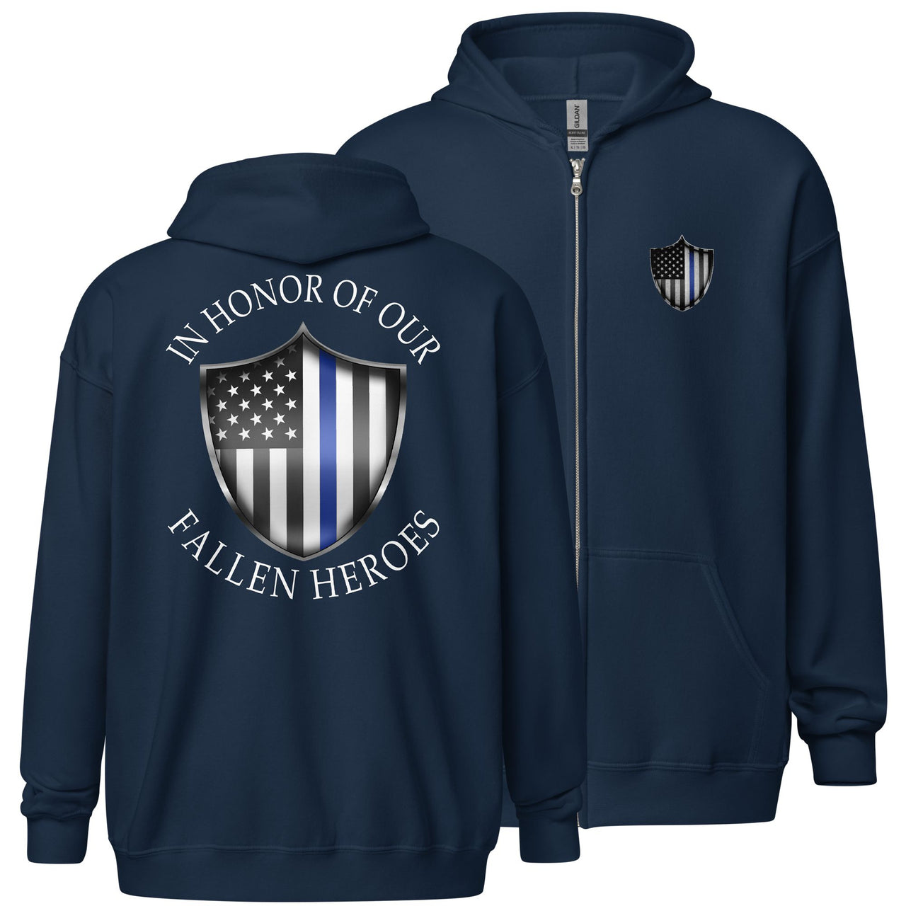 Thin Blue Line Police ZIP-UP Hoodie Sweatshirt-In-Navy-From Aggressive Thread