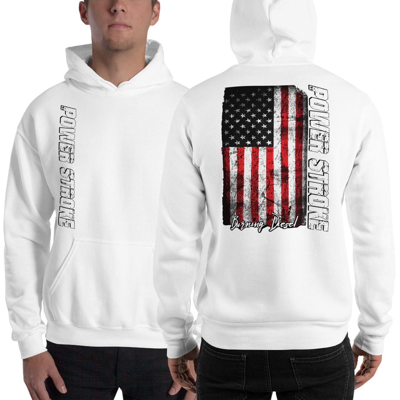 Powerstroke Hoodie American Flag Power Stroke Sweatshirt-In-White-From Aggressive Thread