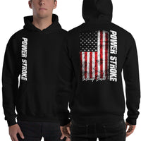 Thumbnail for Powerstroke Hoodie with American Flag modeled in black