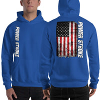 Thumbnail for Powerstroke Hoodie with American Flag modeled in blue