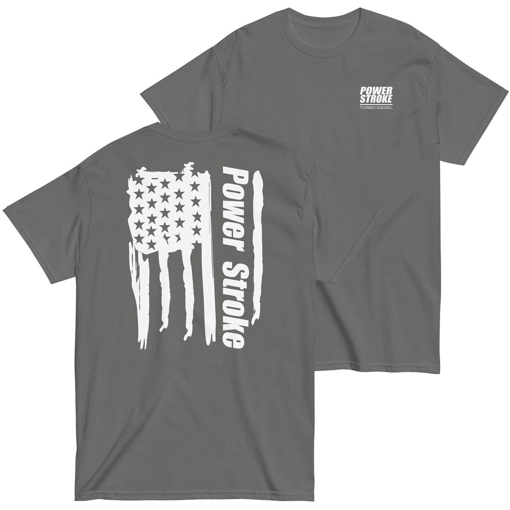 Power Stroke Diesel American Flag T-Shirt in grey from Aggressive Thread