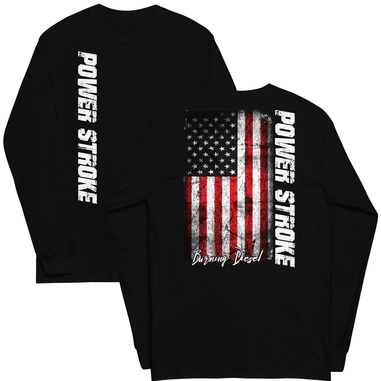 Power Stroke American Flag Long Sleeve T-Shirt black
